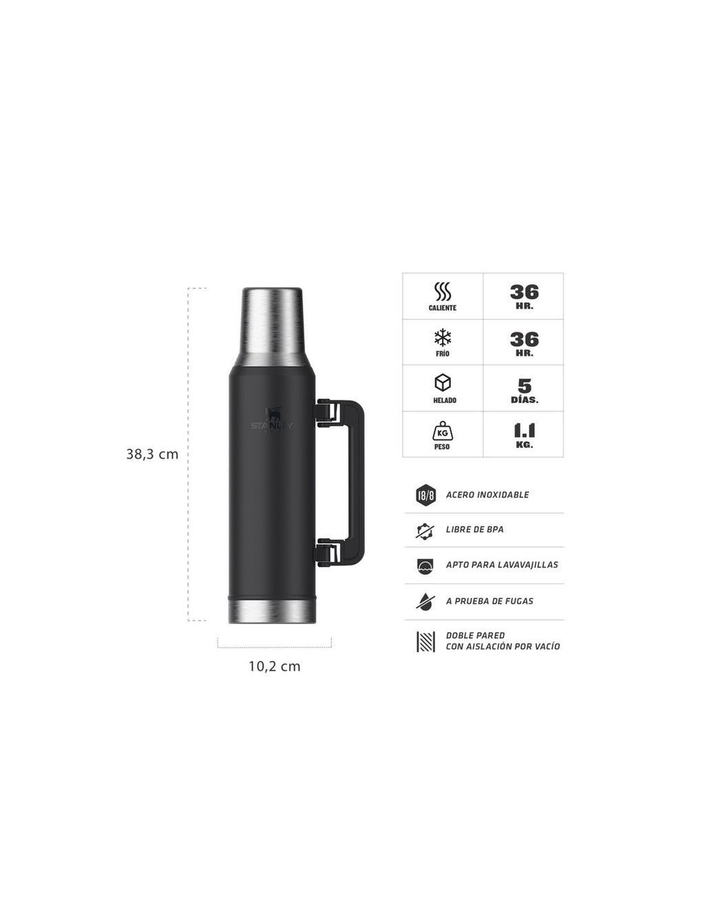 Termo Clasico 1.6l Stanley Negro Asa Plegable